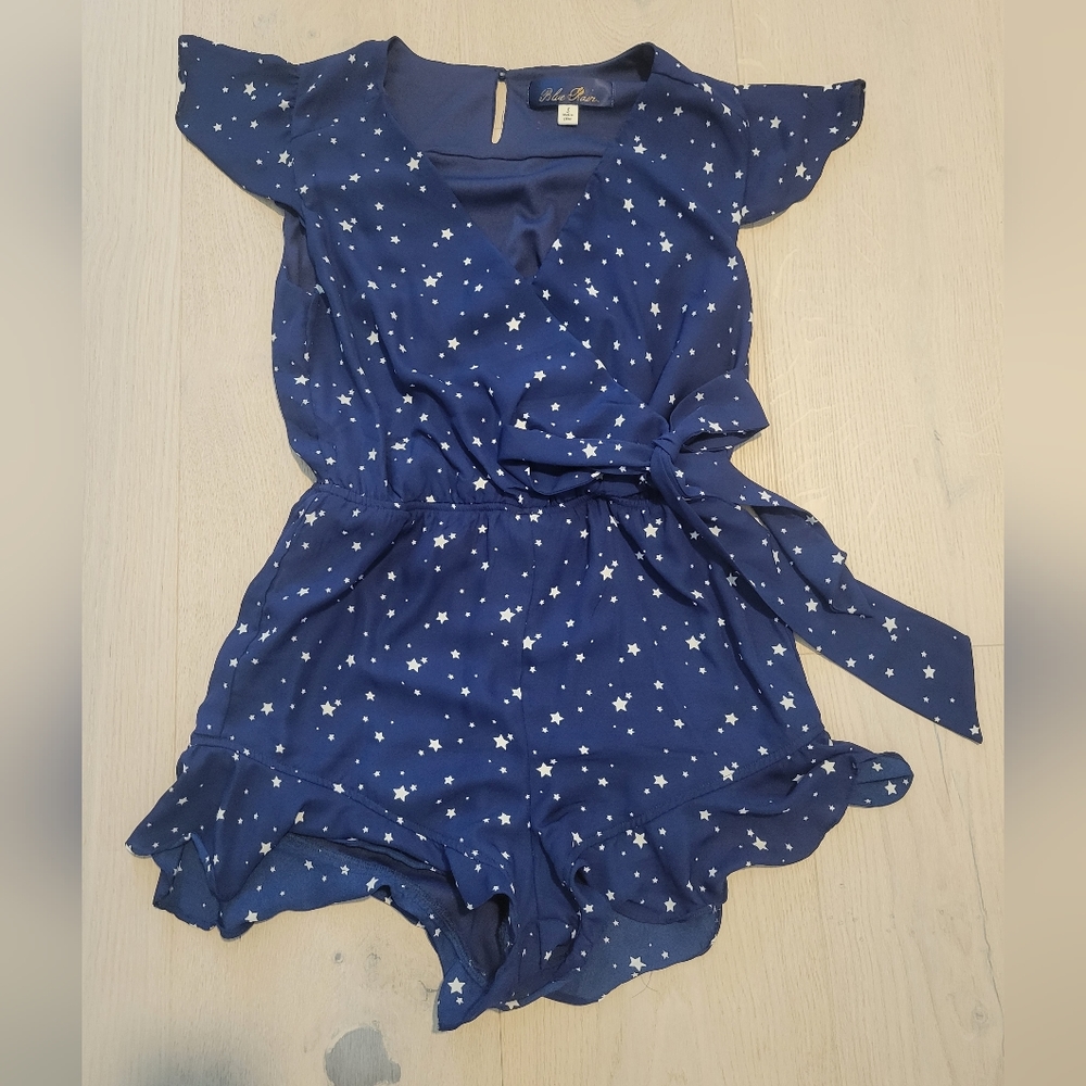 Francesca's Blue Star Ruffled Romper